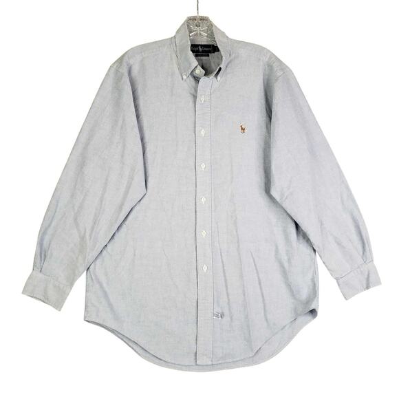 Polo Ralph Lauren Oxford Shirt Mens Size Large L 16 Button Down Solid Blue - Picture 2 of 10